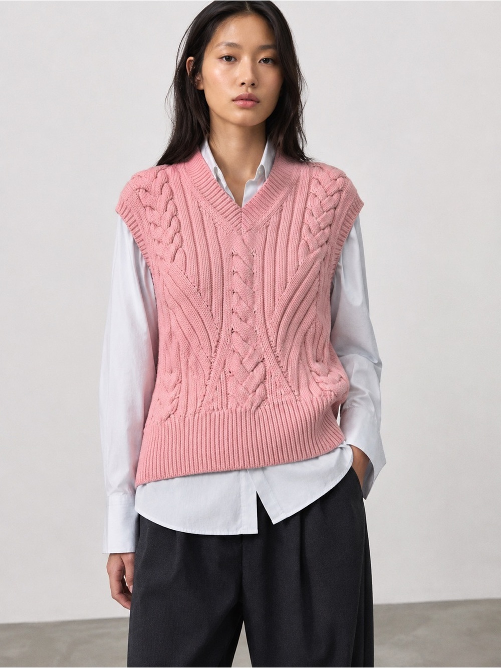Helmut Lang Cloud Pink Cable Knit Sweater Vest -  Oversized Medium Luxe Designer